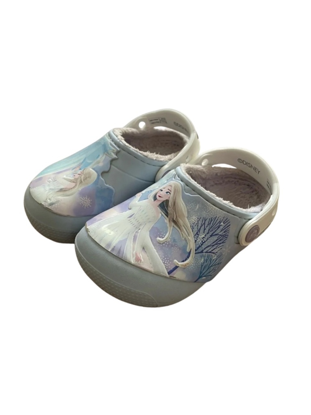 Disney Frozen Elsa Light Blue Faux-Fur Lined Slip-On Clogs Girls 9 #0232